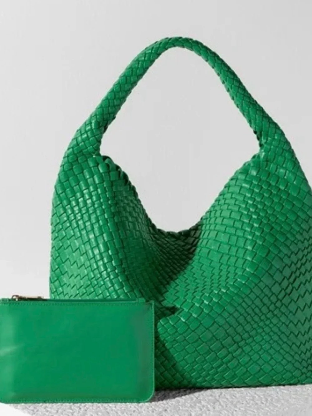 Green Woven Hobo Bag with Pouch